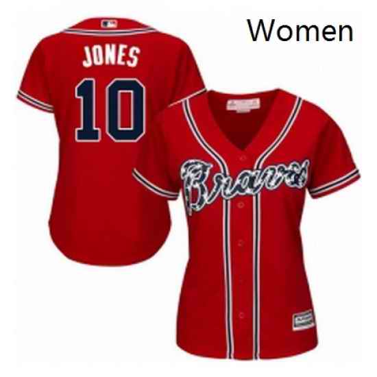 Womens Majestic Atlanta Braves 10 Chipper Jones Replica Red Alternate Cool Base MLB Jersey
